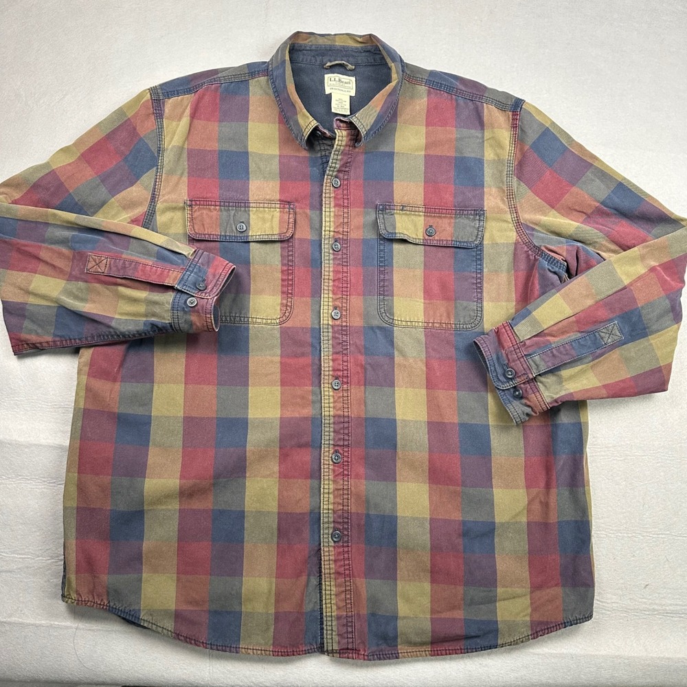 L.L. Bean Mens XL Plaid Flannel Lined Button Down Shirt 505654 Multicolor